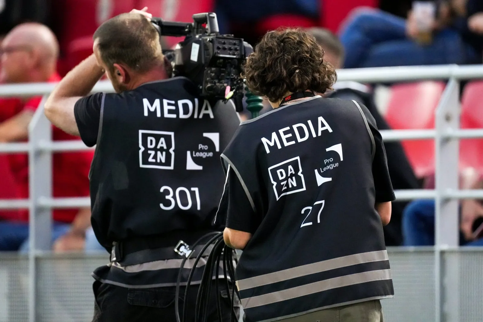 ANTWERPEN, BELGIUM - JULY 25: Illustrative picture of DAZN tv camera during the Jupiler Pro League match between Royal Antwerp FC and Royale Union Saint-Gilloise at Bosuilstadion on July 25, 2025 in Antwerpen, Belgium. (Photo by Joris Verwijst/BSR Agency/Getty Images)