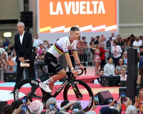 Tadej Pogacar in Monaco for the team presentations on Thursday ahead of the 2026 Vuelta