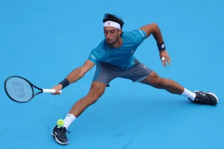 Thiago Agustín Tirante in action against Novak Djokovic.