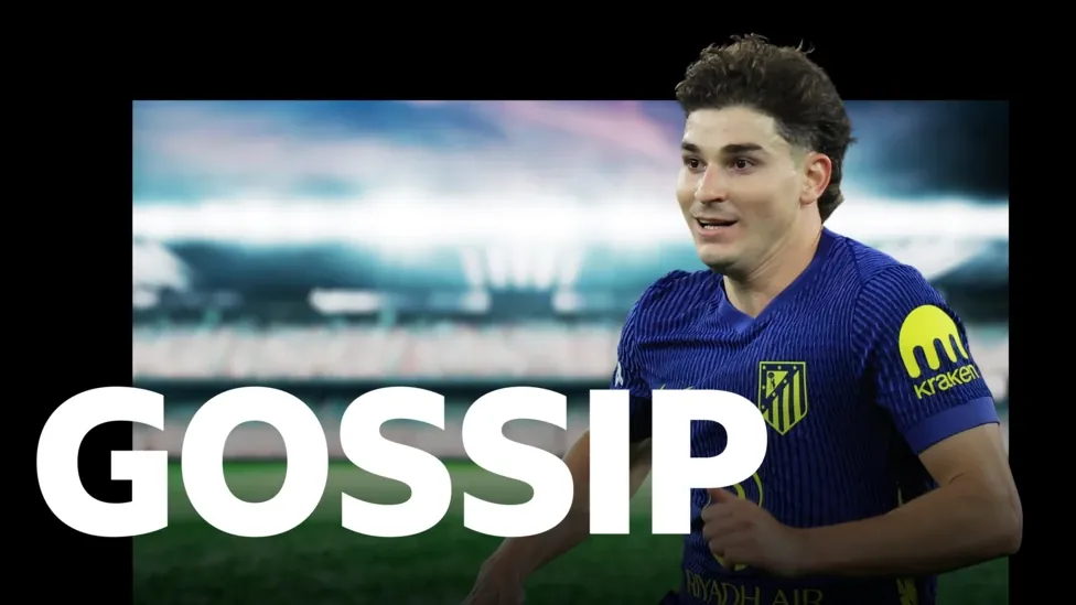 Julian Alvarez behind a gossip graphic