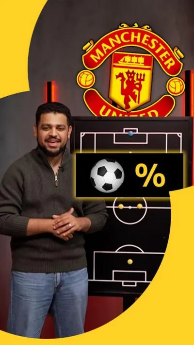 BBC Sport's Umir Irfan in frot of a tactics board with a Man United badge in the background