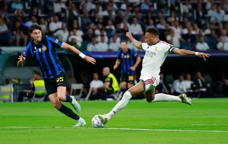Kylian Mbappé scores Real Madrid’s first goal against Inter.